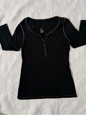 GAP Black Long-Sleeve Henley with Contrast Stitching
